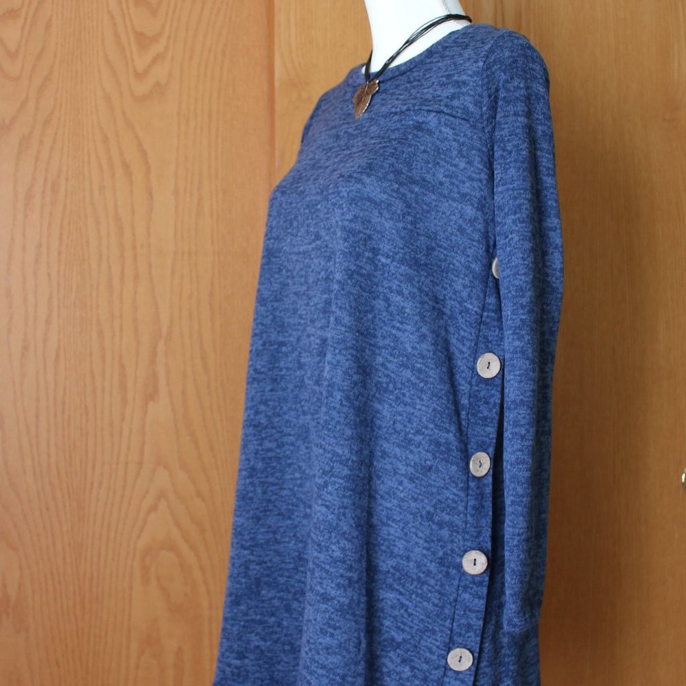 Women's Asymmetrical Tunic Fashion Buttons Navy